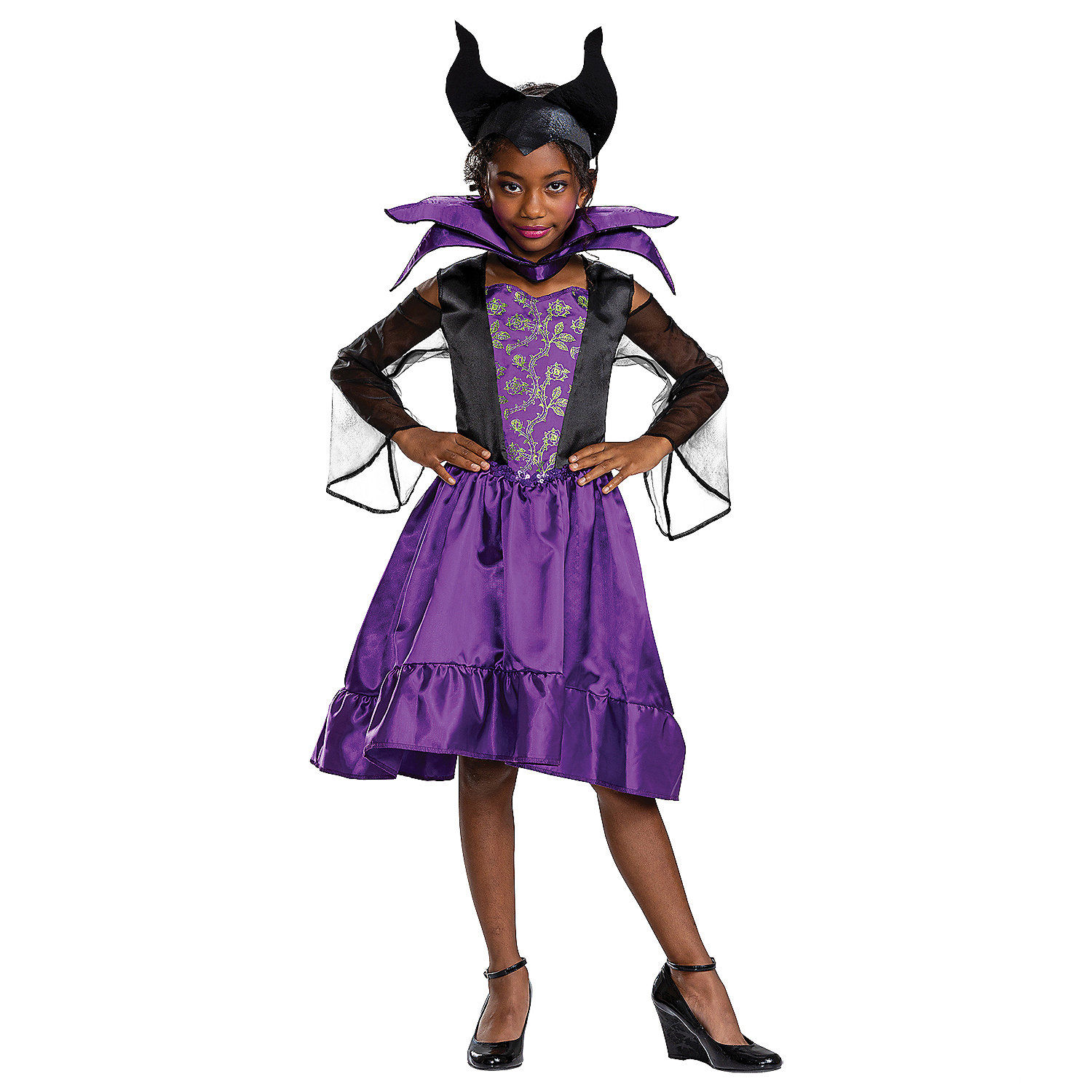 Women's Disney Sleeping Beauty Maleficent Black Dress with Headband  Halloween Costume, Assorted Sizes